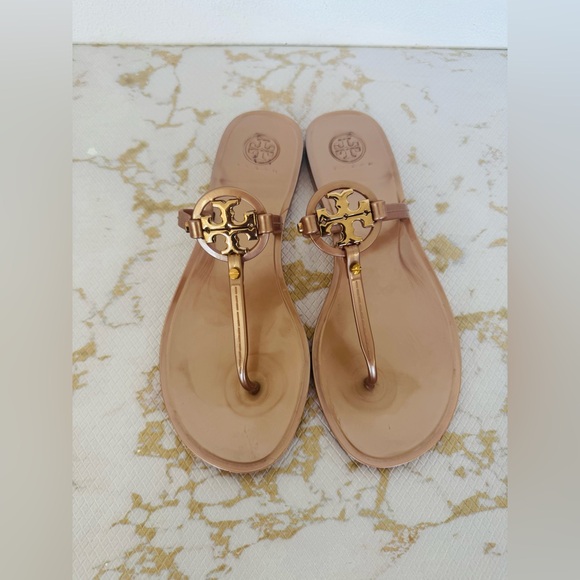 TORY BURCH Mini Miller Gold Logo Nude Jelly Sandals - Picture 2 of 6
